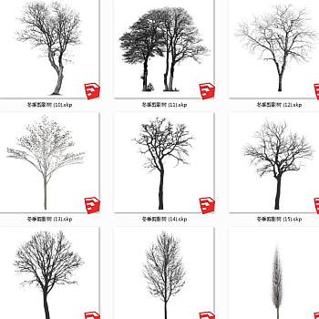 现代风格冬季景观树su草图模型下载