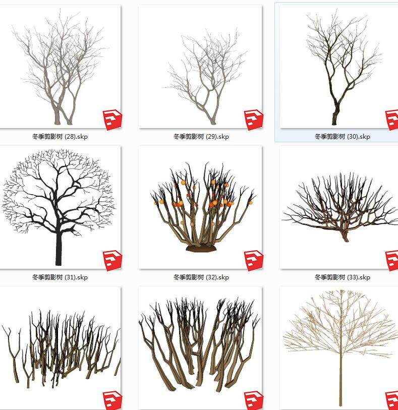 现代风格冬季景观树su草图模型下载