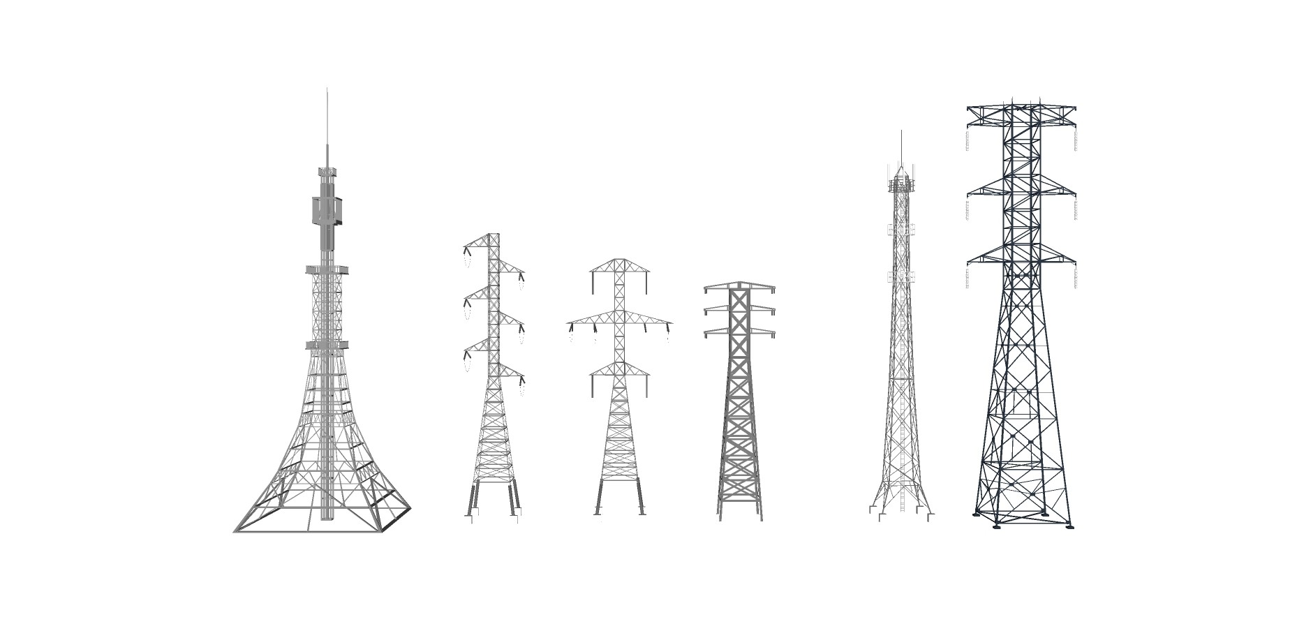 02高压输电线电力设施，现代风格电塔，信号塔，高压线塔su草图模型下载
