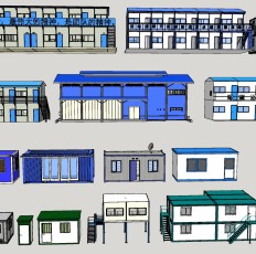 04现代风格标准板房 施工场地活动板房 简易集装箱房  施工场地活动板房,简易工地厕所板房，带楼梯活动板房su草图模型下载
