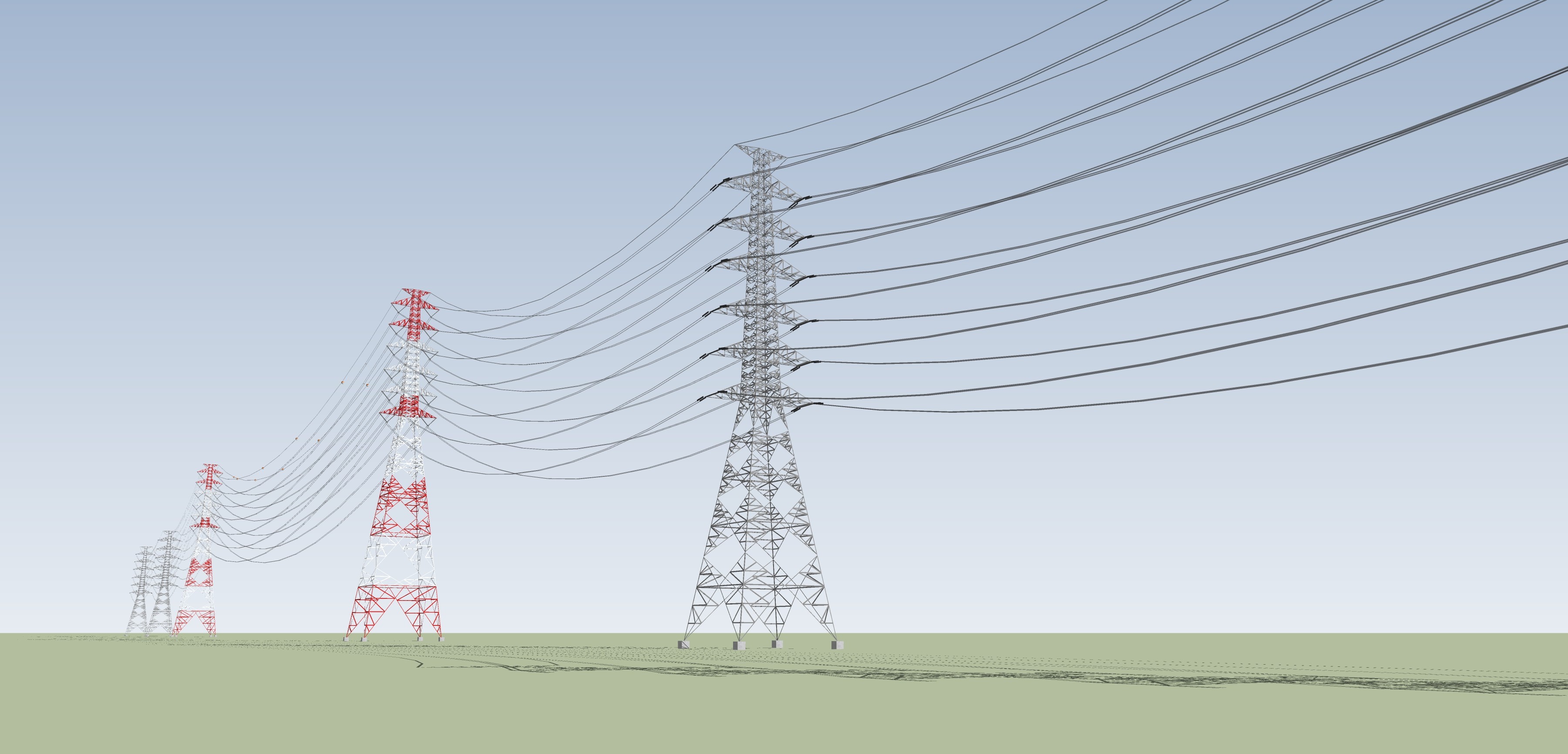 13高压线架子,高压输电线电力设施，现代风格电塔，信号塔，高压线塔su草图模型下载