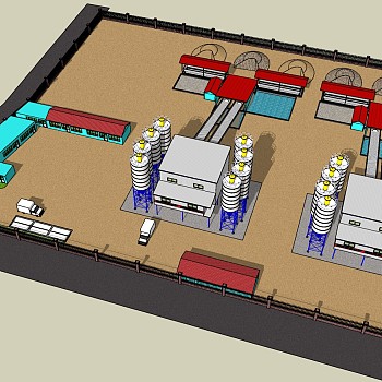32现代风格工厂 工厂搅拌站 混凝土搅拌站 化工厂，工业园，产业园区 冷凝罐，管道，简易办公室，移动板房，厂房su草图模型下载