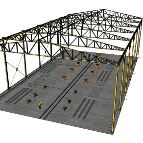 43钢结构框架工业厂房，标准厂房，仓库，水泥钢筋厂房su草图模型下载