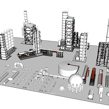 48炼油工厂，炼油厂设施，工厂储油罐，化工厂 产业园su草图模型下载