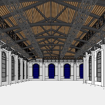 53欧式厂房，欧式商业展区，文创工厂，钢结构框架工业厂房，展览中心su草图模型下载