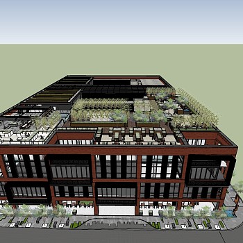 67工业风格厂房改造 屋顶花园，文创中心厂房，文化艺术中心，文化产业园，产业园区，红砖厂，艺术文化街区su草图模型下载