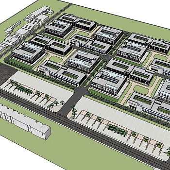 77现代工业园  厂房，办公楼，现代化企业厂房，电器厂 服装厂，产业园区，工业园，标准厂房，厂房园区规划（1）su草图模型下载