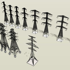 109高压塔组合 高压输电线电力设施，现代风格电塔，信号塔，高压线塔su草图模型下载