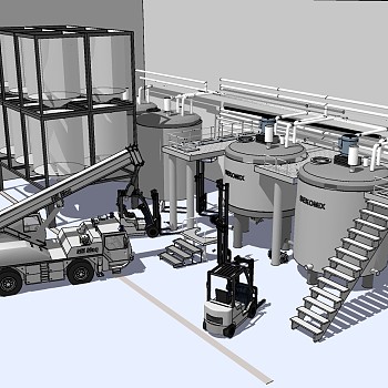 161工厂设备 工厂设备吊车机械 工地 吊车 运输车 储蓄罐 化工厂su草图模型下载