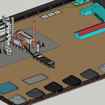 177工厂 化工厂 罐 管道 设备 工厂 大门 围墙尖桩篱栅 室外 栅栏，冷水池su草图模型下载