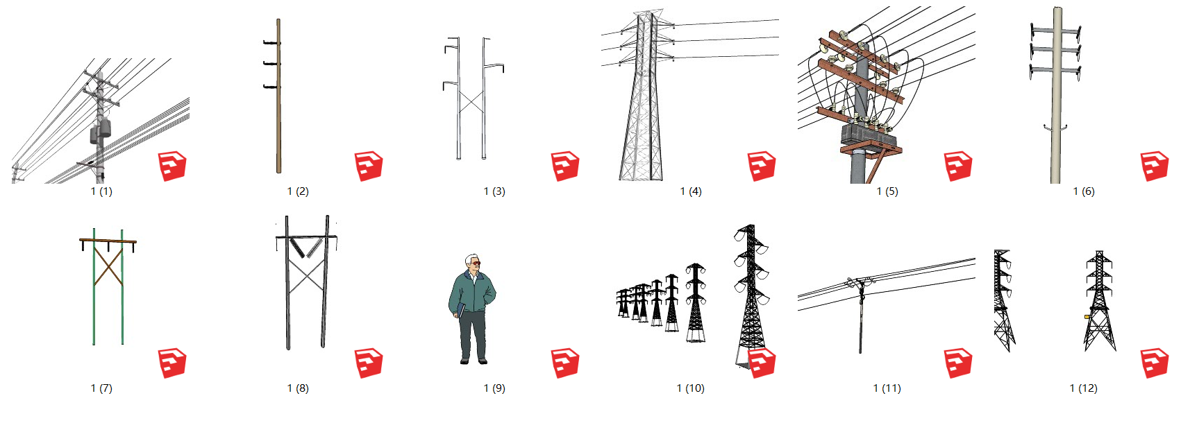 184高压塔组合 高压输电线电力设施，现代风格电塔，信号塔，高压线塔，电线杆，灯塔，高压线su草图模型下载