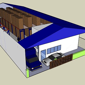 199现代风格标准厂房 仓库   产业园 工业园区 工作车间 物流运输中心 储存仓su草图模型下载