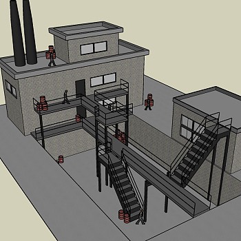 204标准厂房，钢架结构楼梯，老厂房，工业厂房，老产业园su草图模型下载