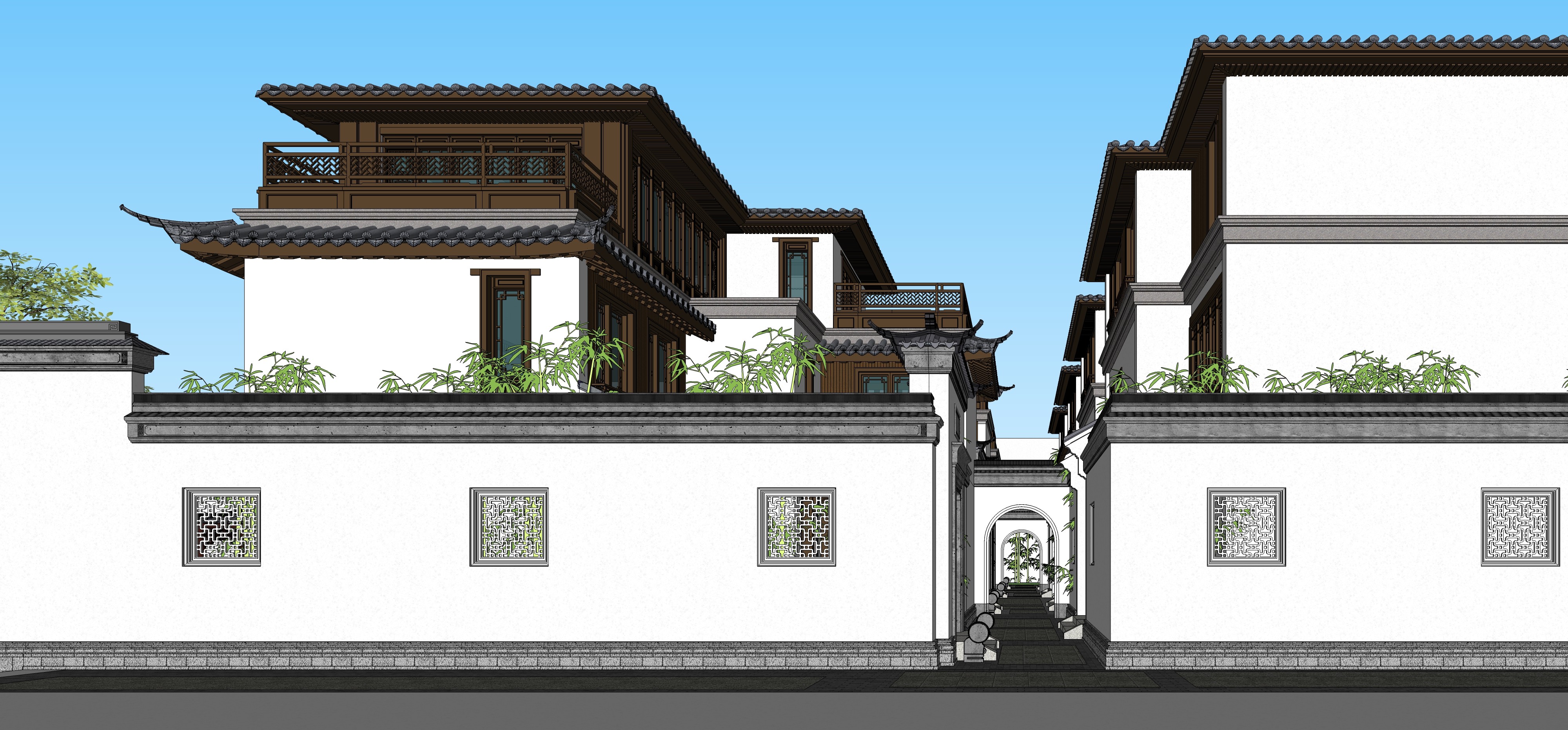 古典中式建筑景观su草图模型下载