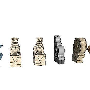 161中式风格石狮子 抱鼓石 花钵 小 品 花坛 福字景观摆件su草图模型下载