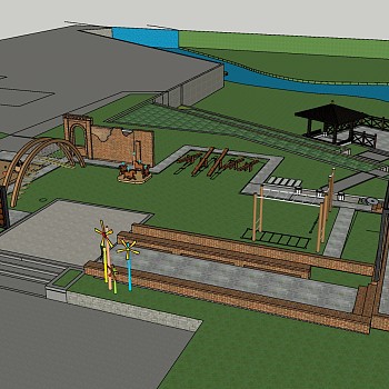 04现代风格公园景观 儿童乐园 儿童素质拓展  景观凉亭 跷跷板 旋转木马su草图模型下载