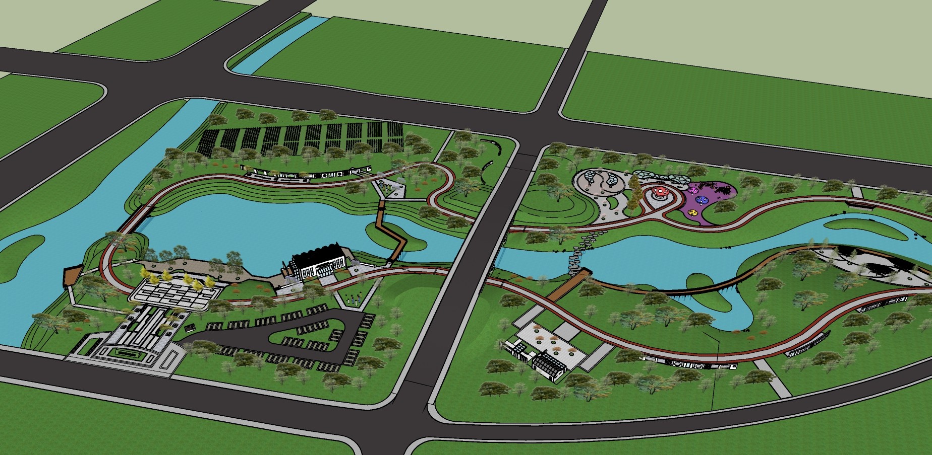 65湿地公园景观设计 湿地公园 热带公园 运河公园 现代广场景观 简约商业景观 水上公园 儿童乐园su草图模型下载