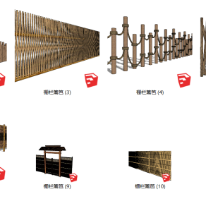 101木栏篱笆  日式竹木篱笆 庭院围栏 木围栏su草图模型下载