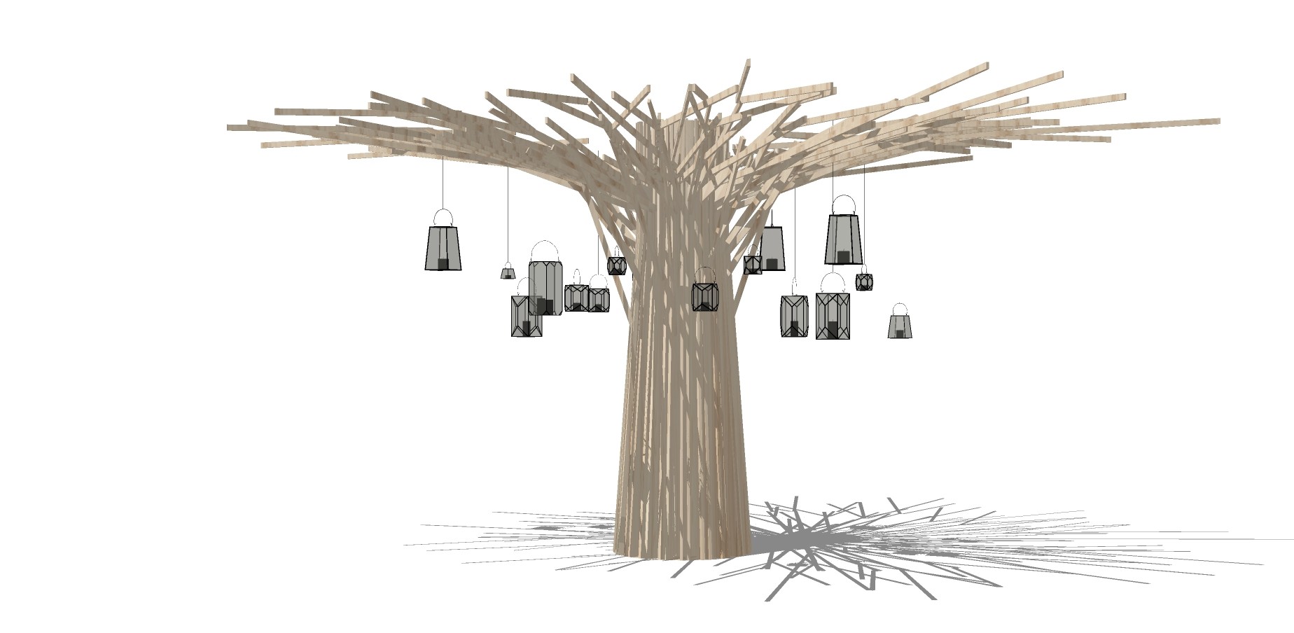 北欧人工拼接树吊灯su草图模型下载