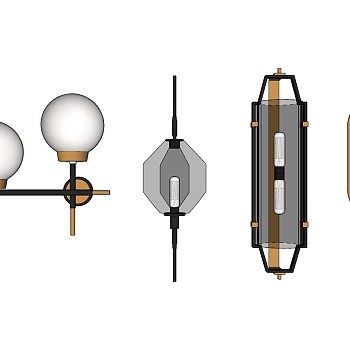 简欧现代简欧新中式水晶壁灯组合  su草图模型下载