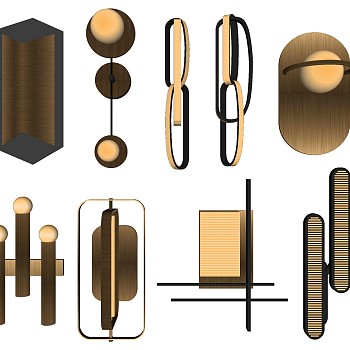 北欧金属壁灯 装饰灯 异形壁灯组合 su草图模型下载