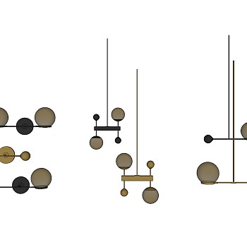 金属吊灯壁灯组合 造型su草图模型下载