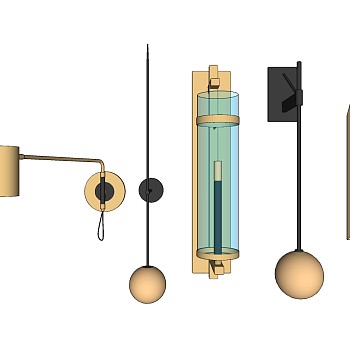 简约金属壁灯 透明玻璃吊灯su草图模型下载