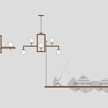 小吊灯组合 山脉形状吊灯 老人垂钓吊灯su草图模型下载