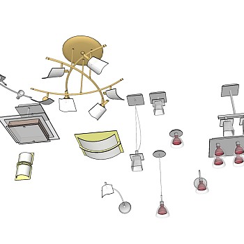 装饰金属吸顶灯 吊灯组合su草图模型下载