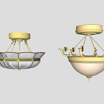 新中式金属吸顶吊灯组合su草图模型下载