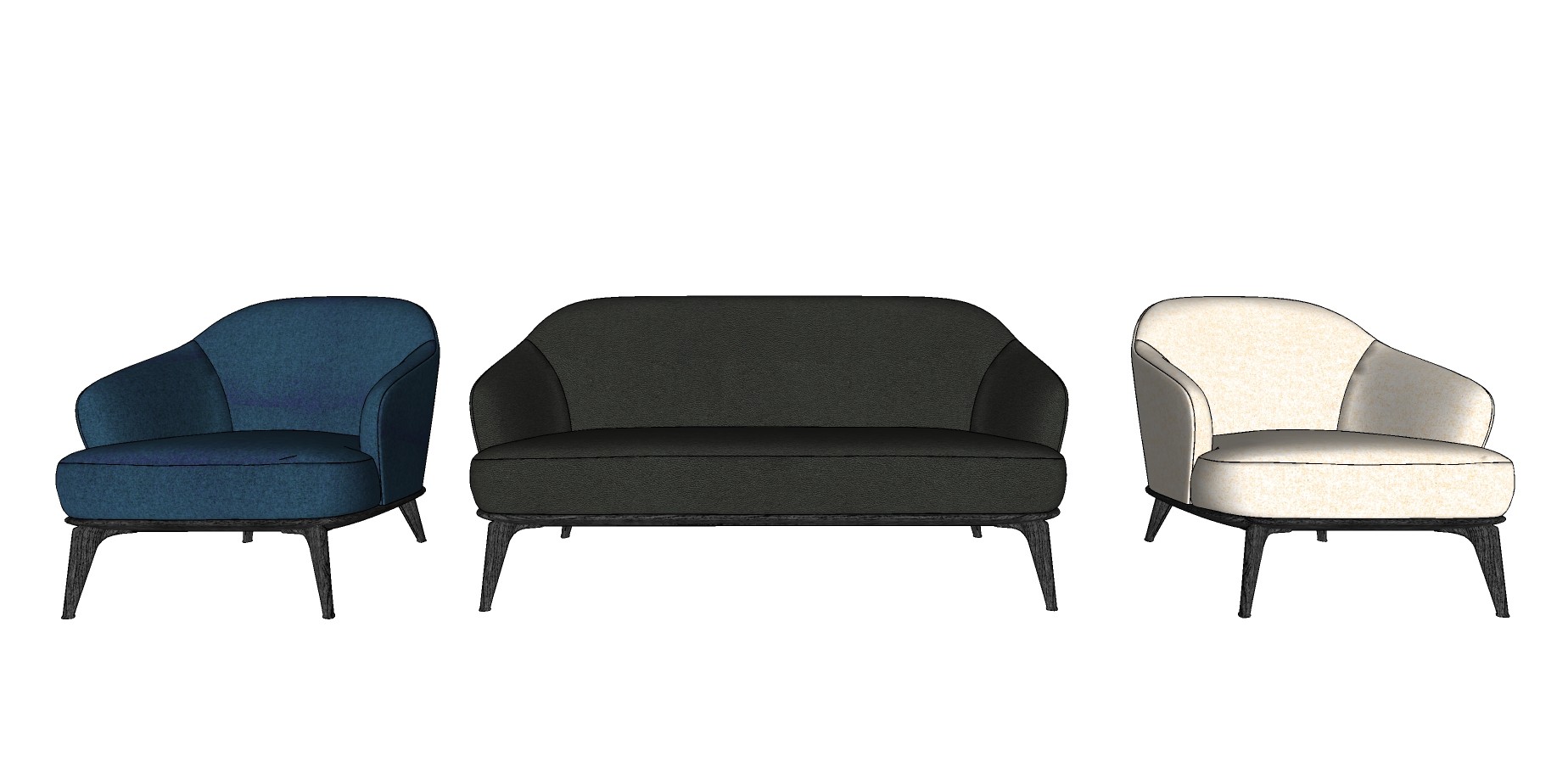 57现代布艺休闲沙发 皮革双人沙发组合 现代三人沙发 单人沙发 单椅su草图模型下载