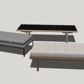 17新中式沙发脚踏 沙发凳  新中式床尾凳 实木凳子 沙发座椅 躺椅su草图模型下载