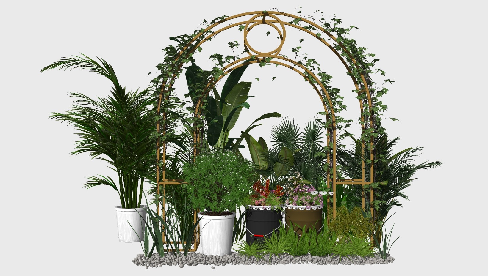 绿植盆栽组合 进行花环拱架 绿植盆栽 装饰植物su草图模型下载