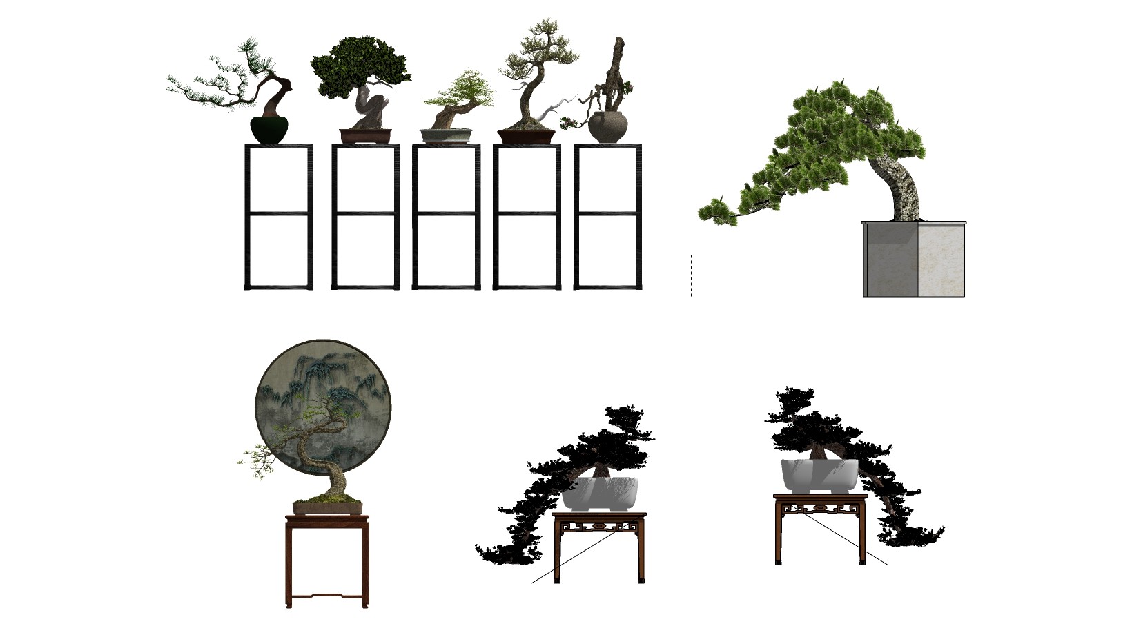 装饰植物 盆栽盆景 松树摆件花架摆台su草图模型下载