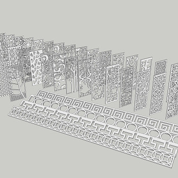 28中式风格雕花 雕花门窗  中式镂空雕花 中式格栅雕花 中式屏风隔断su草图模型下载