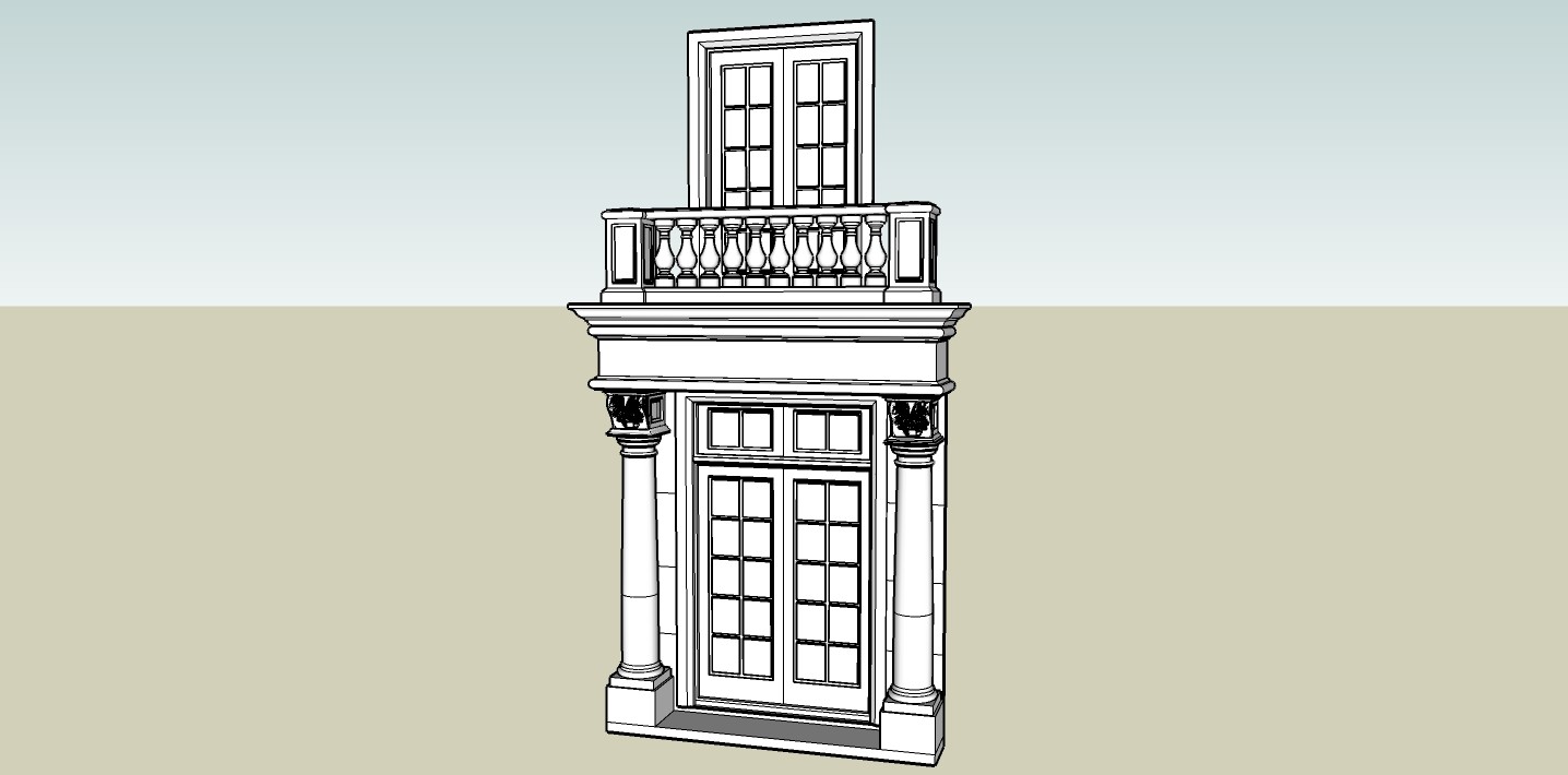 02欧式风格构件 欧式风格门头立面 宝瓶栏杆 柱子雕花 欧式门窗 欧式阳台su草图模型下载