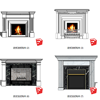 24欧式风格欧式构件_壁炉_石膏线_柱子 罗马柱su草图模型下载