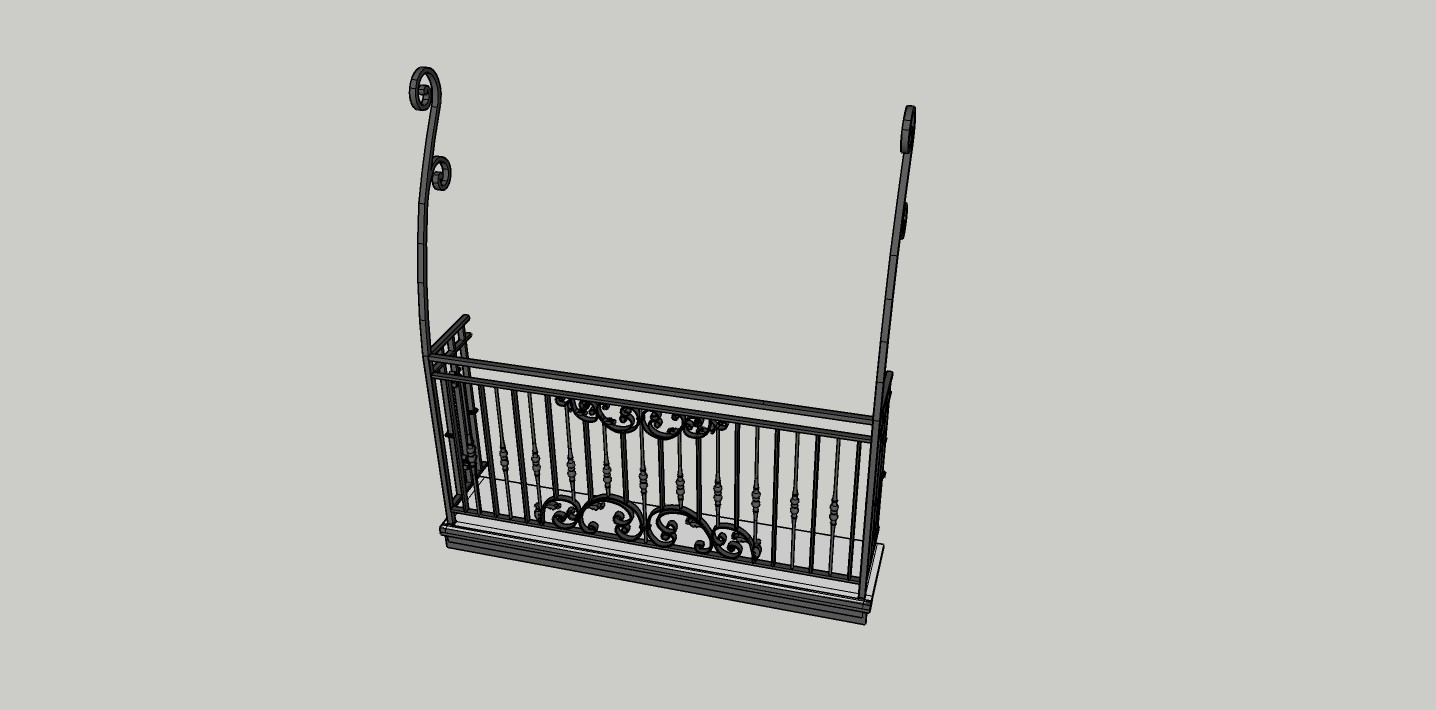 36欧式构件 阳台栏杆 欧式铁艺阳台栏杆 欧式雕花栏杆su草图模型下载