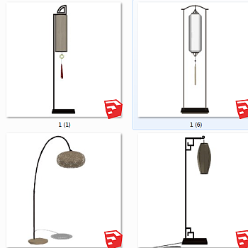 新中式装饰落地灯su草图模型下载