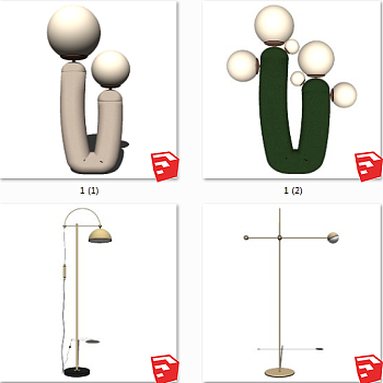 现代北欧异形装饰落地灯 多头落地灯组合su草图模型下载