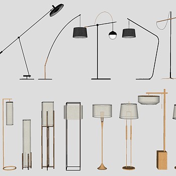 现代新中式落地灯 装饰金属落地灯 su草图模型下载