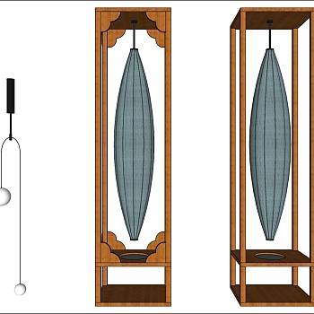 现代新中式中式装饰落地灯 宫灯组合su草图模型下载