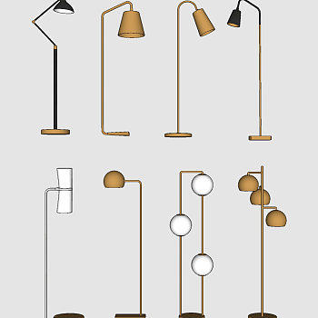 北欧金属落地灯组合 多头落地灯su草图模型下载