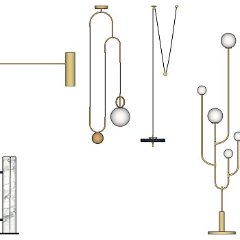 金属北欧简约落地灯 吊灯 装饰灯su草图模型下载