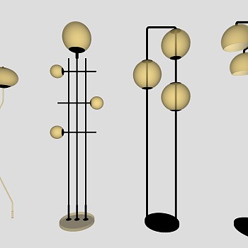 新中式 装饰金属多头落地灯su草图模型下载
