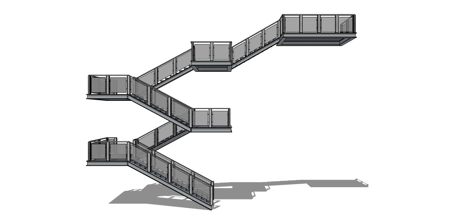 03钢结构楼梯 玻璃扶手楼梯 工业钢板楼梯su草图模型下载