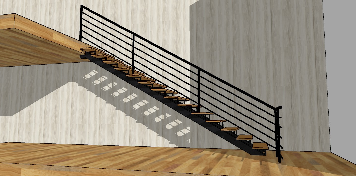 05工业风格钢楼梯 铁艺楼梯 栏杆 扶手 旋转楼梯 loft风钢板楼梯su草图模型下载