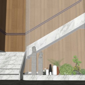 38新中式楼梯间 景观小品 园艺小品 拴马桩 石头 摆件su草图模型下载