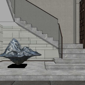 12现代别墅楼梯雕塑模型 玻璃扶手楼梯 现代简约时尚楼梯 大理石踏步楼梯su草图模型下载