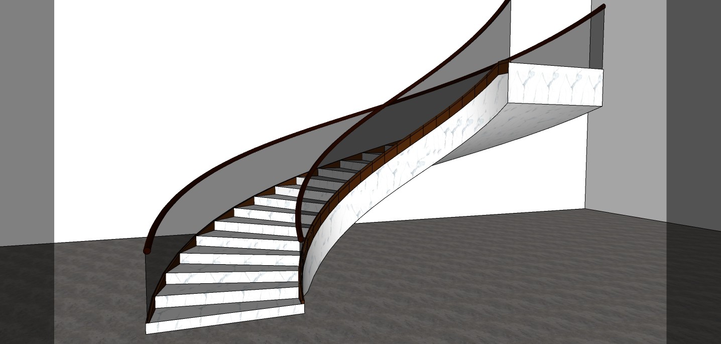19现代风格旋转玻璃楼梯 别墅楼梯 办公室楼梯 玻璃扶手楼梯su草图模型下载